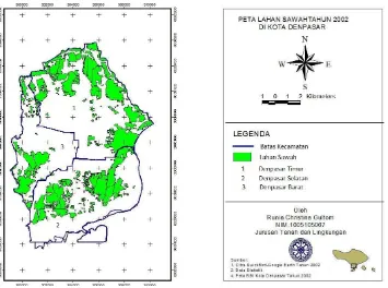 Gambar 7. Peta Lahan Sawah di Kota Denpasar Tahun 2006 