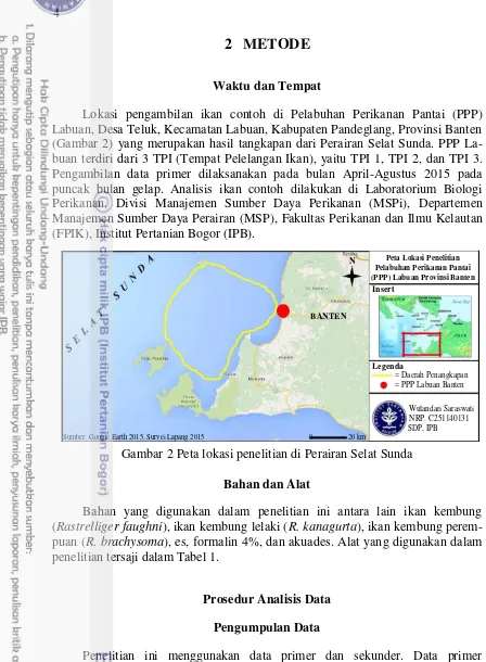 Gambar 2 Peta lokasi penelitian di Perairan Selat Sunda 