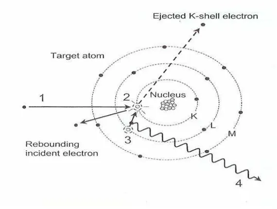 Gambar II.1  Proses terjadinya radiasi sinar-X karakteristik 