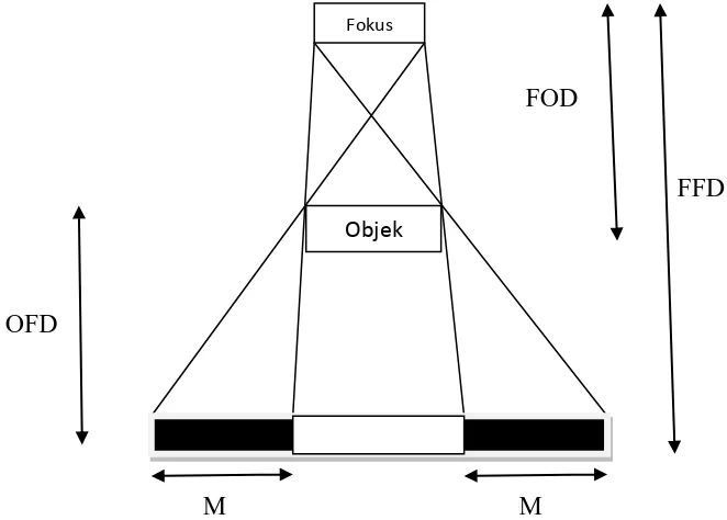 Gambar II.8. skema Geometri pembesaran image  pada ukuran focal berbentuk bidang (Su��er: Creste�’s Fhysi�s of Diag�osti� radiology, 1��4) 