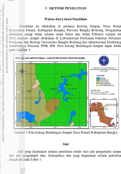 Gambar 3 Peta kolong Bendungan Simpur Desa Pemali Kabupaten Bangka  