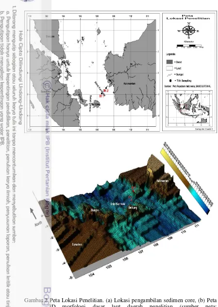 Gambar 2 Peta Lokasi Penelitian. (a) Lokasi pengambilan sedimen core, (b) Peta 