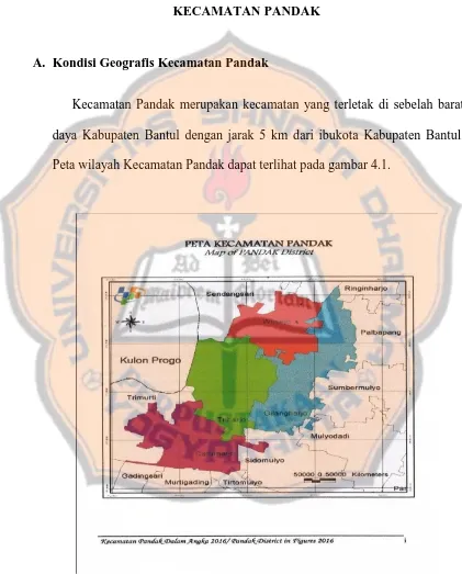 Gambar 4.1  Peta Wilayah Kecamatan Pandak Sumber Gambar: Kecamatan Pandak Dalam Angka 2016