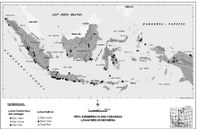 Gambar 8. Sumberdaya dan cadangan bijih besi di Indonesia (Mulyowahyudi, 2005) 