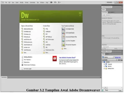 Gambar 3.2 Tampilan Awal Adobe Dreamweaver 