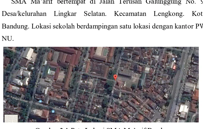 Gambar 3.1 Peta Lokasi SMA Ma’arif Bandung 