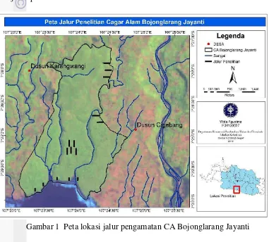Gambar 1  Peta lokasi jalur pengamatan CA Bojonglarang Jayanti 