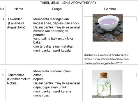 TABEL JENIS - JENIS AROMATHERAPY 
