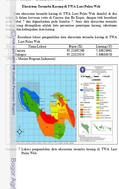 Tabel 7 Koordinat lokasi pengambilan data ekosistem terumbu karang di TWA 