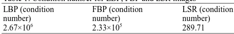 Table 1: Condition number for LBP, FBP and LSR images LBP (condition FBP (condition LSR (condition 