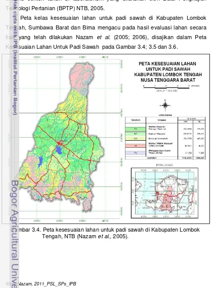 Gambar 3.4. Peta kesesuaian lahan untuk padi sawah di Kabupaten Lombok