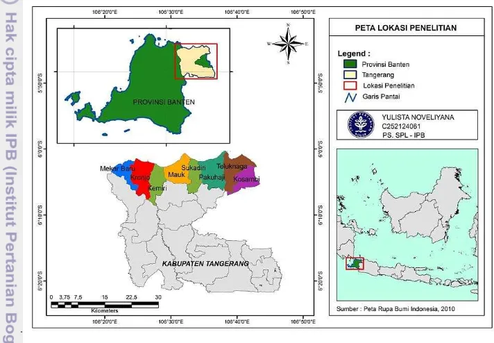 Gambar 2 Peta lokasi penelitian di pesisir Kabupaten Tangerang 