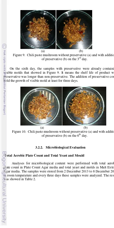 Figure 9.  Chili paste mushroom without preservative (a) and with addition 