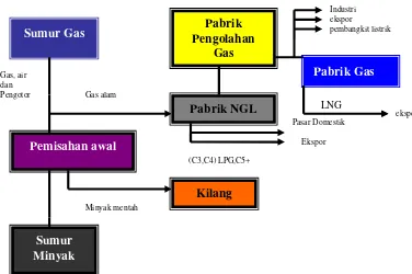 Gambar 5. Aliran produksi dan pemanfaatan minyak dan gas bumi (Pandjaitan, 2005) 