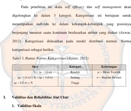 Tabel 3. Rumus Norma Kategorisasi (Azwar, 2012) 