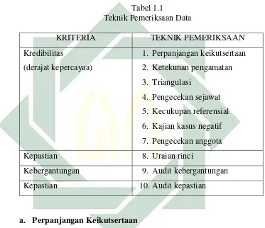 Tabel 1.1 Teknik Pemeriksaan Data 
