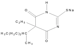 Gambar 1. Struktur Kimia Natrium Tiopental (Natrium 5-etil-5-(1metilbutil)-2-tiobarbiturat) (Anonim, 1979) 