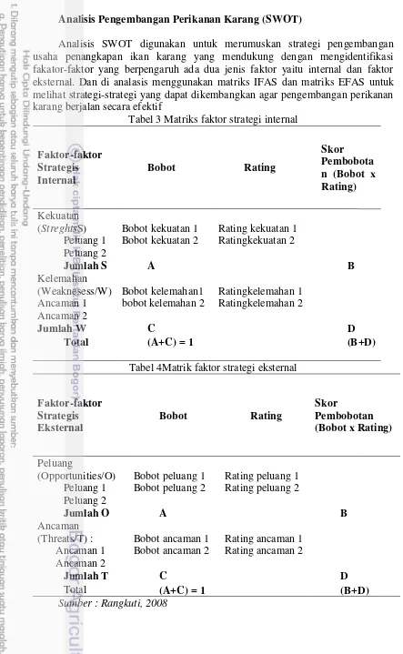 Tabel 3 Matriks faktor strategi internal 