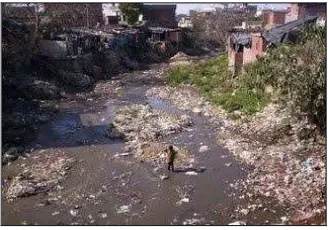 Figure 1.1(a) Waste in the river  (b) waste in the drain 