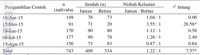 Tabel 5 Rasio kelamin ikan tongkol (E. affinis)  
