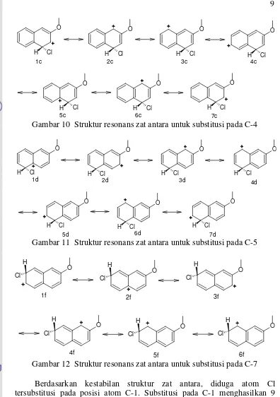 Gambar 12  Struktur resonans zat antara untuk substitusi pada C-7 