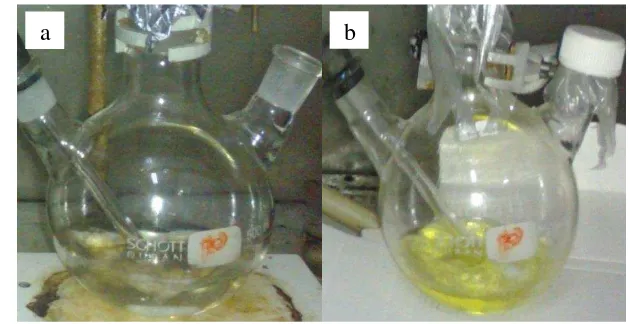 Gambar 14  Klorinasi menggunakan HCl(aq) 3 M (a) dan H2SO4(aq) 3 M (b) 