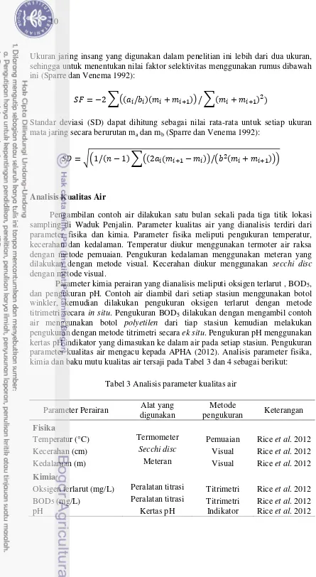 Tabel 3 Analisis parameter kualitas air 