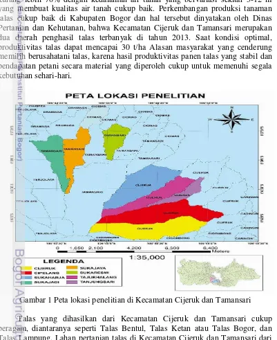 Gambar 1 Peta lokasi penelitian di Kecamatan Cijeruk dan Tamansari 