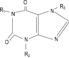 Gambar 2.  Struktur Kimia Senyawa turunan metil xantin (Mutschler, 1986).  
