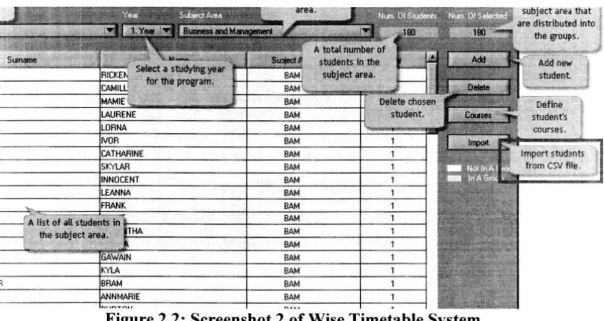 Figure 2.1: Screenshot 1 of Wise Timetable System 
