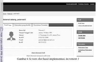 Gambar 4 Screen shot hasil implementasi increment 1 
