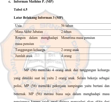 Tabel 4.5 Latar Belakang Informan 3 (MP) 