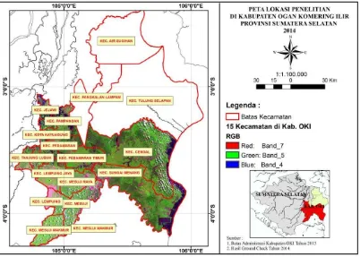 Gambar 1 Peta lokasi penelitian di Kabupaten OKI tahun 2014 