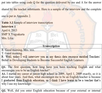 Table 3.2 Sample of interview transcription Interview 1 
