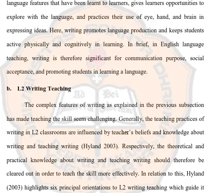 Table 2.2 The principal orientations to L2 writing teaching (Hyland 2003: 23) 