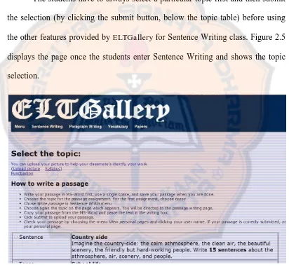 Figure 2.5. Topic selection for Sentence Writing 