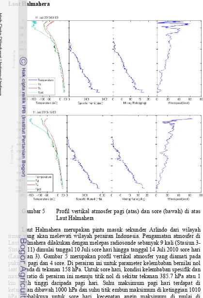 Gambar 5 Profil vertikal atmosfer pagi (atas) dan sore (bawah) di atas 