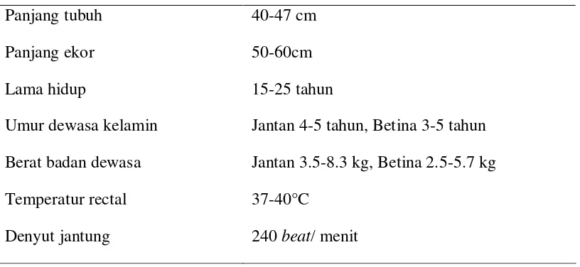 Tabel 2   Data biologis M. fascicularis 