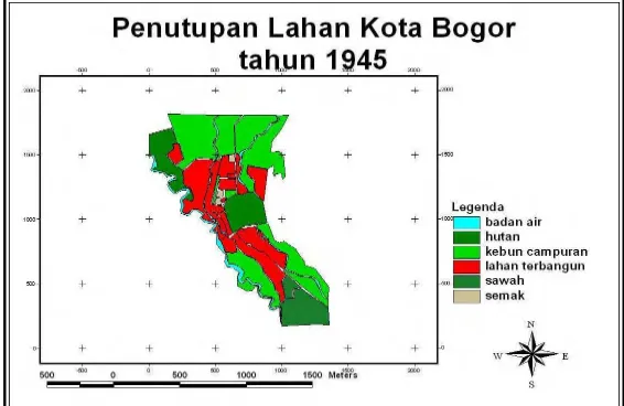 Gambar 8. Peta Penutupan Lahan Kota Bogor  Tahun 1945