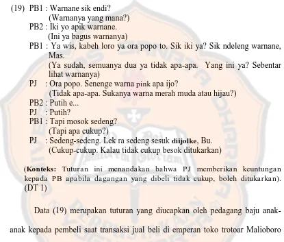 tabel di atas. Berikut ini akan disajikan beberapa tuturan yang tergolong santun 