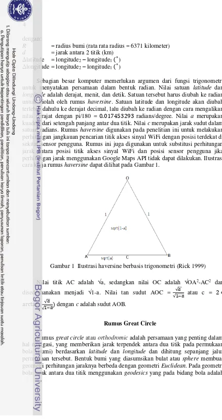 Gambar 1  Ilustrasi haversine berbasis trigonometri (Rick 1999) 