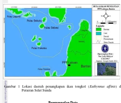 Gambar 1 Lokasi daerah penangkapan ikan tongkol (Euthynnus affinis) di 