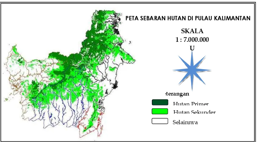 Gambar 1. Peta sebaran hutan di Pulau Kalimantan 