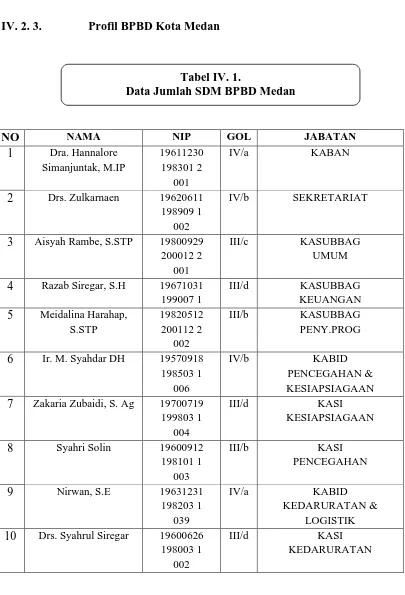 Tabel IV. 1.  Data Jumlah SDM BPBD Medan 