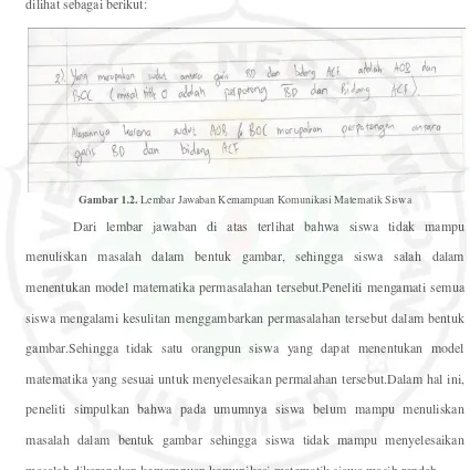 Gambar 1.2. Lembar Jawaban Kemampuan Komunikasi Matematik Siswa 