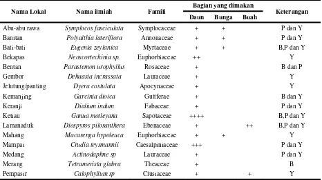 Tabel 5  Daftar Jenis Pohon yang Dimakan Nasalis larvatus 