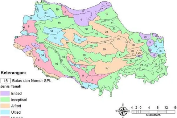 Gambar 1. Satuan Peta Lahan (SPL), jenis tanah sampai kategori ordo di wilayah Kabupaten Tuban