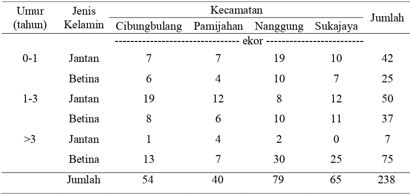 Tabel 3.  Kelompok Kerbau Berdasarkan Umur dan Jenis Jelamin Kerbau                  di Lokasi Penelitian 