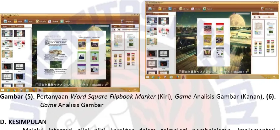Gambar (5). Pertanyaan Word Square Flipbook Marker (Kiri), Game Analisis Gambar (Kanan), (6)