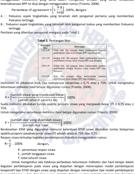 Tabel 2. Rentangan Skor  